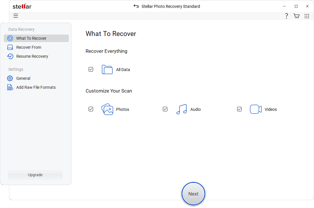 Stellar Photo Recovery - Select file type